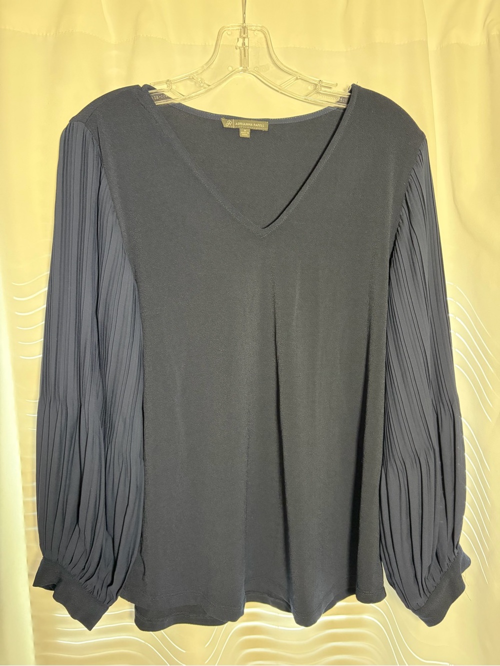 ADRIANNA PAPELL Navy Blue Blouse With Pleated Long Sleeves size M